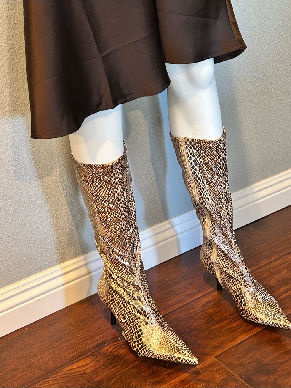 Vintage Diego Di Lucca Leather Sole Faux Snakeskin Boots 6.5